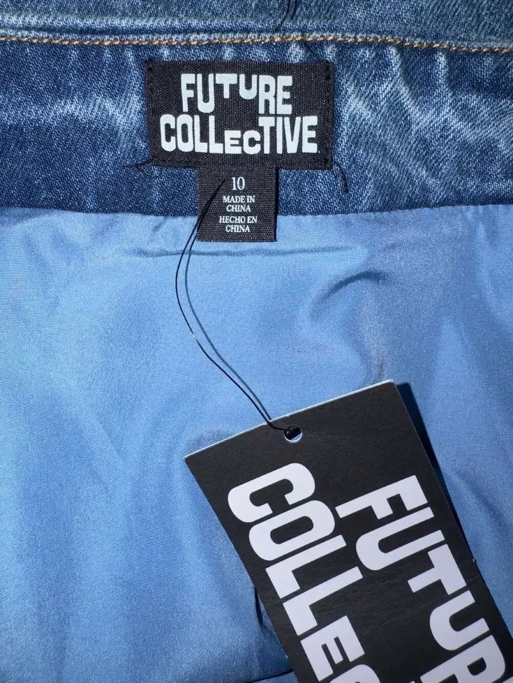 Future Collective Denim Skirt Size 10 Studded Blue Mini